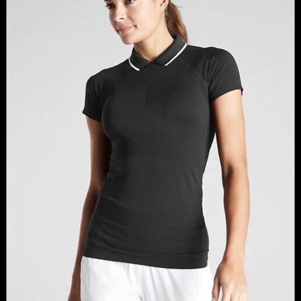 Athleta Black Momentum Seamless Polo Tee